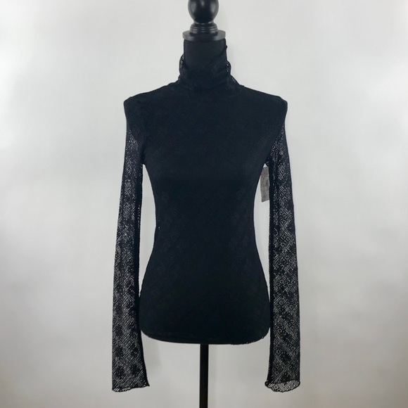 Free People Sheer Lace Turtleneck FREE SHIPPING - Picture 4 of 6